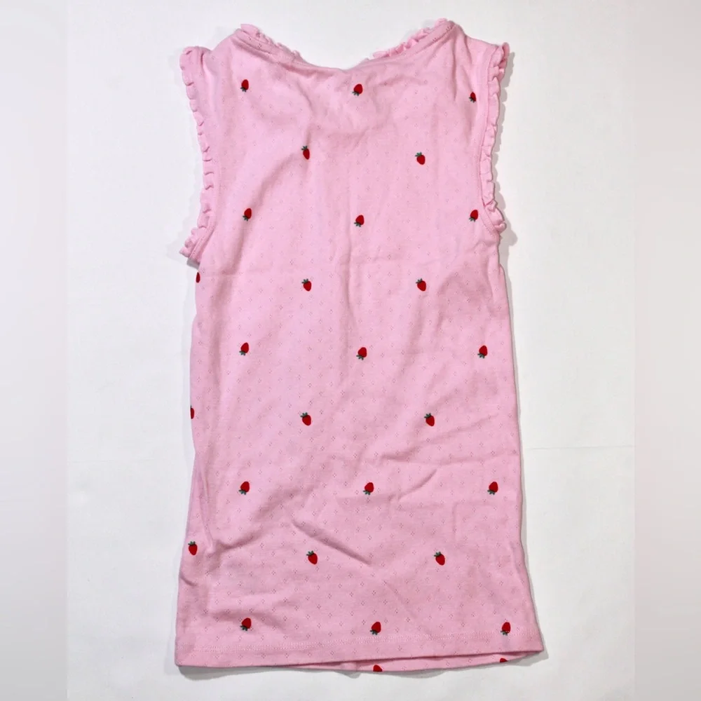 Mini Boden Pink Pointelle Strawberry Print Sleeveless Tank Top